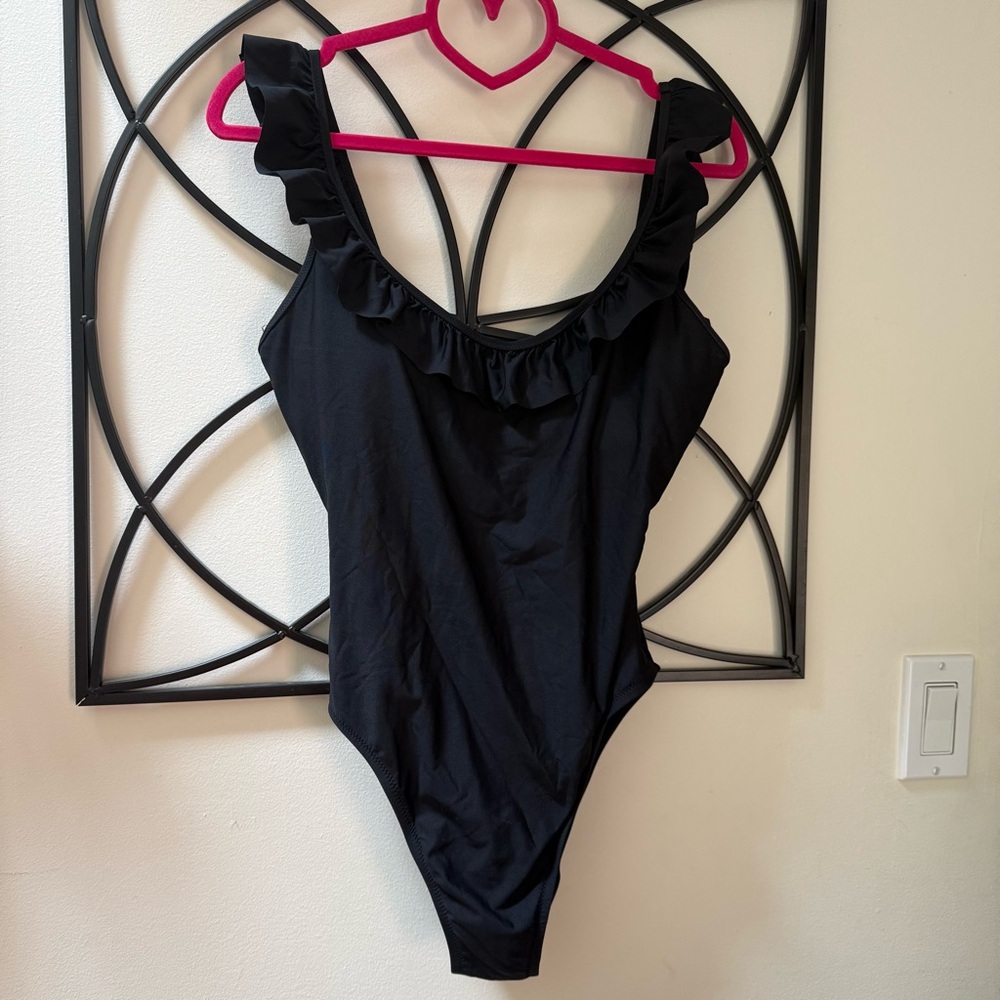 J. Crew Black Ruffle swimsuit